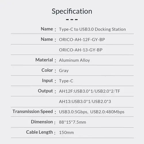 Orico Hub USB3.0/2.0 4 θυρών - είσοδος Type-C - AH-13-GY - 21