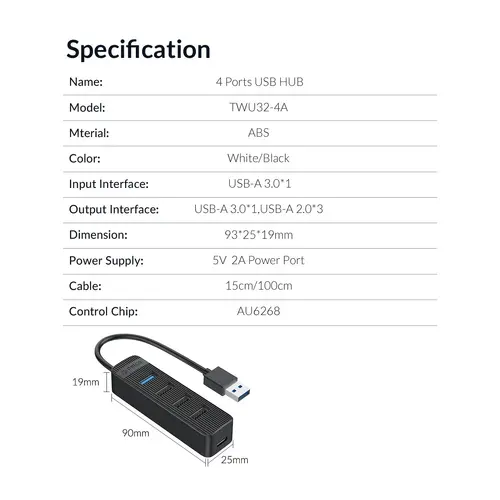 Orico Hub USB3.0/2.0 cu 4 porturi - TWU32-4A - 15