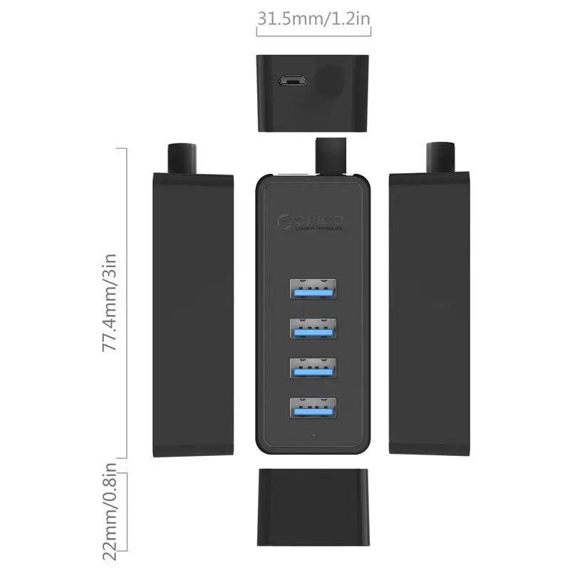 Orico хъб USB3.0 HUB 4 port - USB/Micro USB input, 1m cable - W5P-U3-100-BK-PRO - image 8