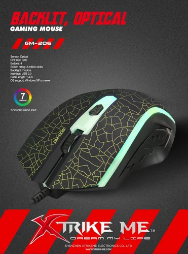 Xtrike ME геймърска мишка Gaming Mouse GM-206 - 1200dpi, Backlight 7 colors - image 3