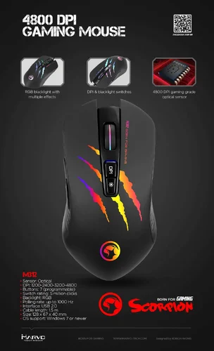 Marvo геймърска мишка Gaming Mouse M312 - 4800dpi, Programmable, Rainbow backlight - MARVO-M312 - image 3