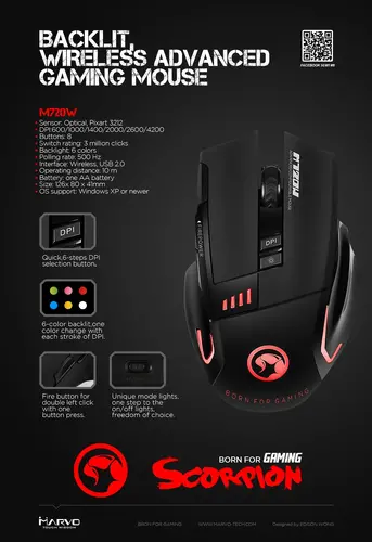 Marvo безжична геймърска мишка Gaming Mouse WIRELESS M720W - 4800dpi, 500Hz - MARVO-M720W - image 3