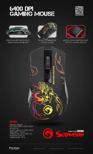 Marvo геймърска мишка Gaming Mouse M209 - 6400dpi - MARVO-M209 - image 3