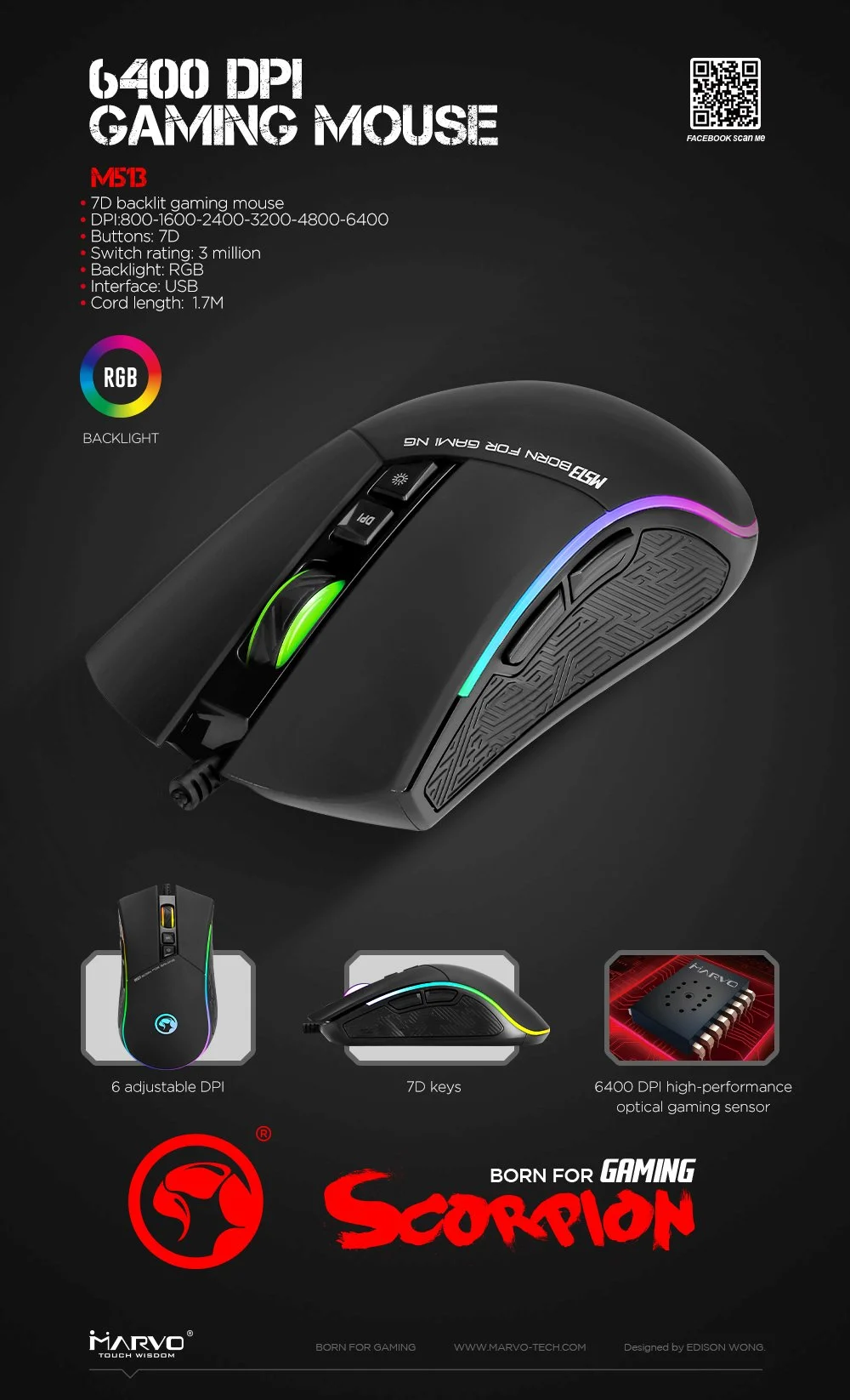 Marvo геймърска мишка Gaming Mouse M513 RGB - 4800dpi / programmable - image 5