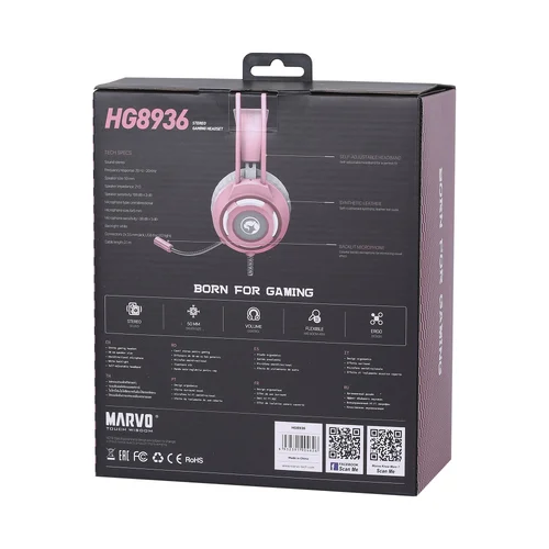 Marvo Геймърски слушалки Gaming Headphones HG8936 PINK - 50mm, USB - image 6