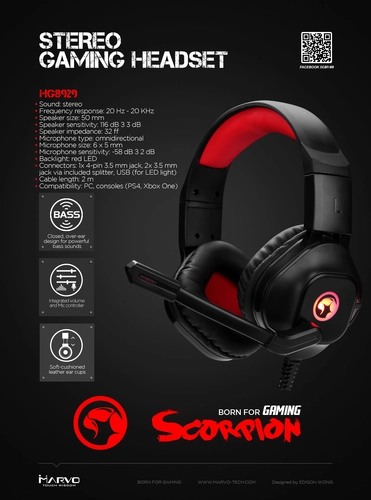 Marvo геймърски слушалки Gaming Headphones HG8929 - PC&Consoles / Backlight - image 5
