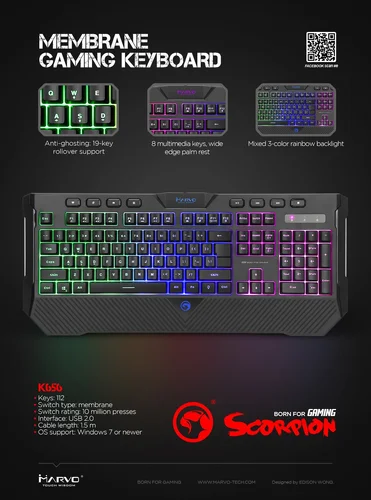 Marvo геймърска клавиатура Gaming Keyboard K656 - Wrist support, 112 keys, Backlight - MARVO-K656 - image 4