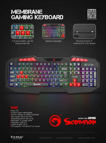 Marvo геймърска клавиатура Gaming Keyboard  112 keys - K602 - Rainbow backlight - image 3