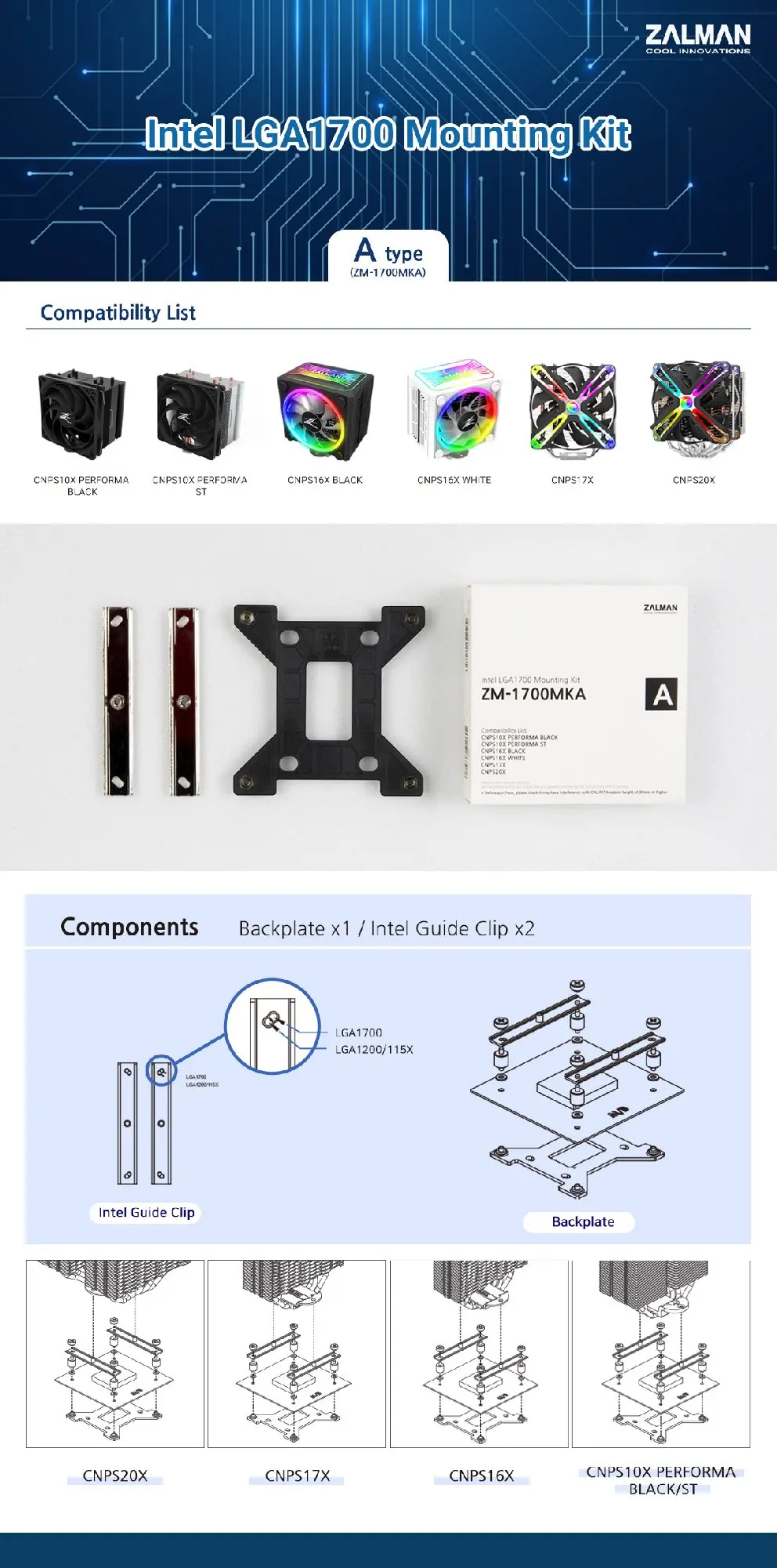 Zalman Kit de montare LGA1700 TYPE-A pentru CNPS10x/16x/17x/20x - ZM1700-MKA - image 1