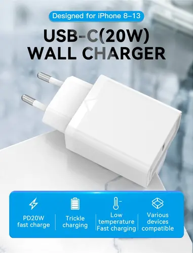 Vention бързо зарядно Fast Charger Wall - QC4.0, PD3.0 Type-C, 20W White - FADW0 - image 3