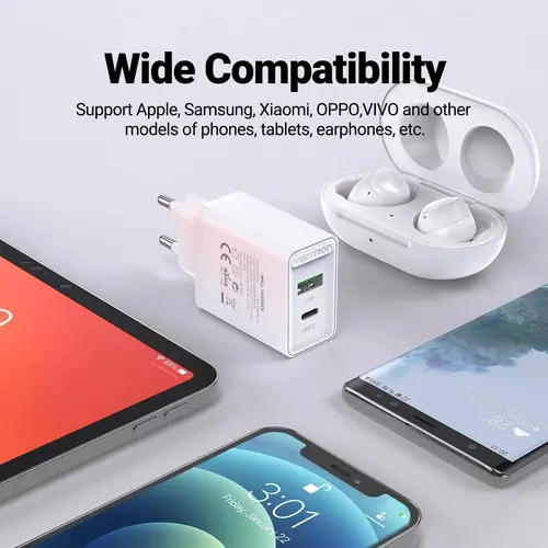 Vention бързо зарядно Fast Charger Wall - QC4.0, PD Type-C + QC3.0 USB A, 20W White - FBBW0 - image 5
