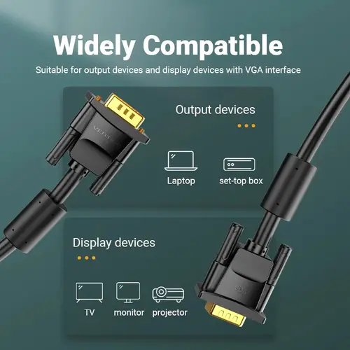 Vention Cablu pentru monitor VGA HD15 M / M 1.5m placat cu aur, 2 ferite - DAEBG - 3