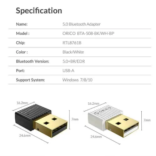 Orico adaptor Bluetooth 5.0 USB, negru - BTA-508-BK - 6