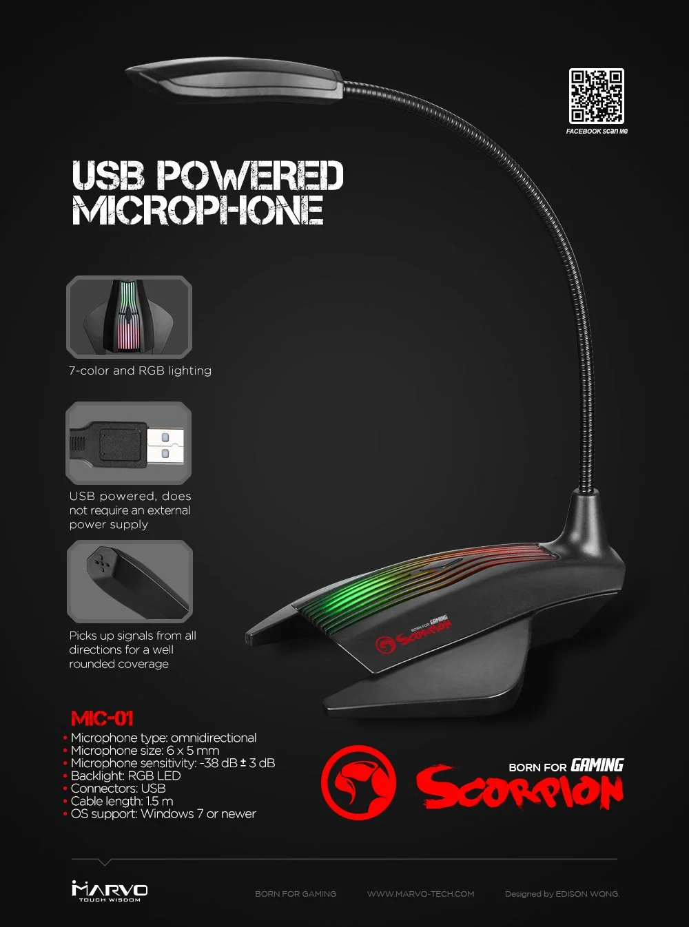 Marvo геймърски микрофон Gaming Microphone RGB USB - MARVO-MIC-01 - image 3