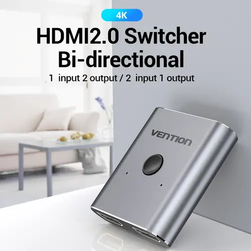 Vention Разклонител превключвател HDMI 2.0 Switcher/Splitter 2-Port Bi-Direction - Silver Aluminium - AFUH0 - image 1