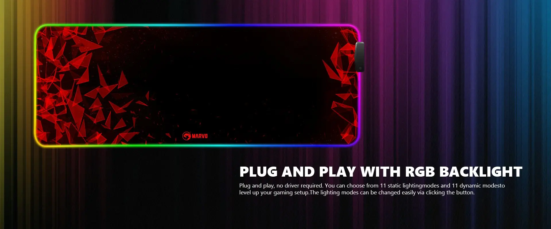 Marvo светеща подложка за мишка Gaming Mousepad MG011- Size XL, RGB, USB hub - image 9
