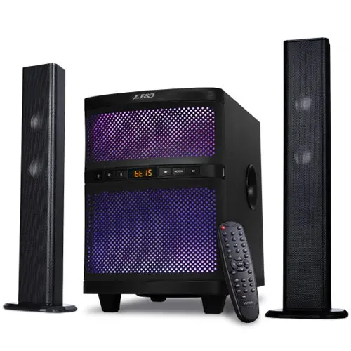 FENDA F&D T-200X 2.1 TV Speakers, 70W RMS (17.5Wx2+35W), 2x2'' Satellites (soundbar design) + 8'' Subwoofer, BT 5.0/AUX/USB/FM/Multi-color LED/LED Display/Remote control/Wooden/Black