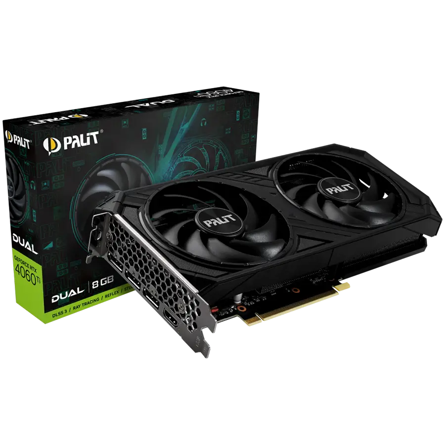 Palit RTX 4060Ti Dual 8GB GDDR6, 128 bits, 1x HDMI 2.1, 3x DP 1.4a, two fan, 1x 8-pin Power connector, recommended PSU 650W,  NE6406T019P11060D