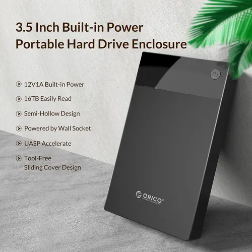 Orico кутия за диск Storage - Case - 3.5 inch, USB3.0, Built-in Power adapter, UASP, black - 3599U3 - image 5