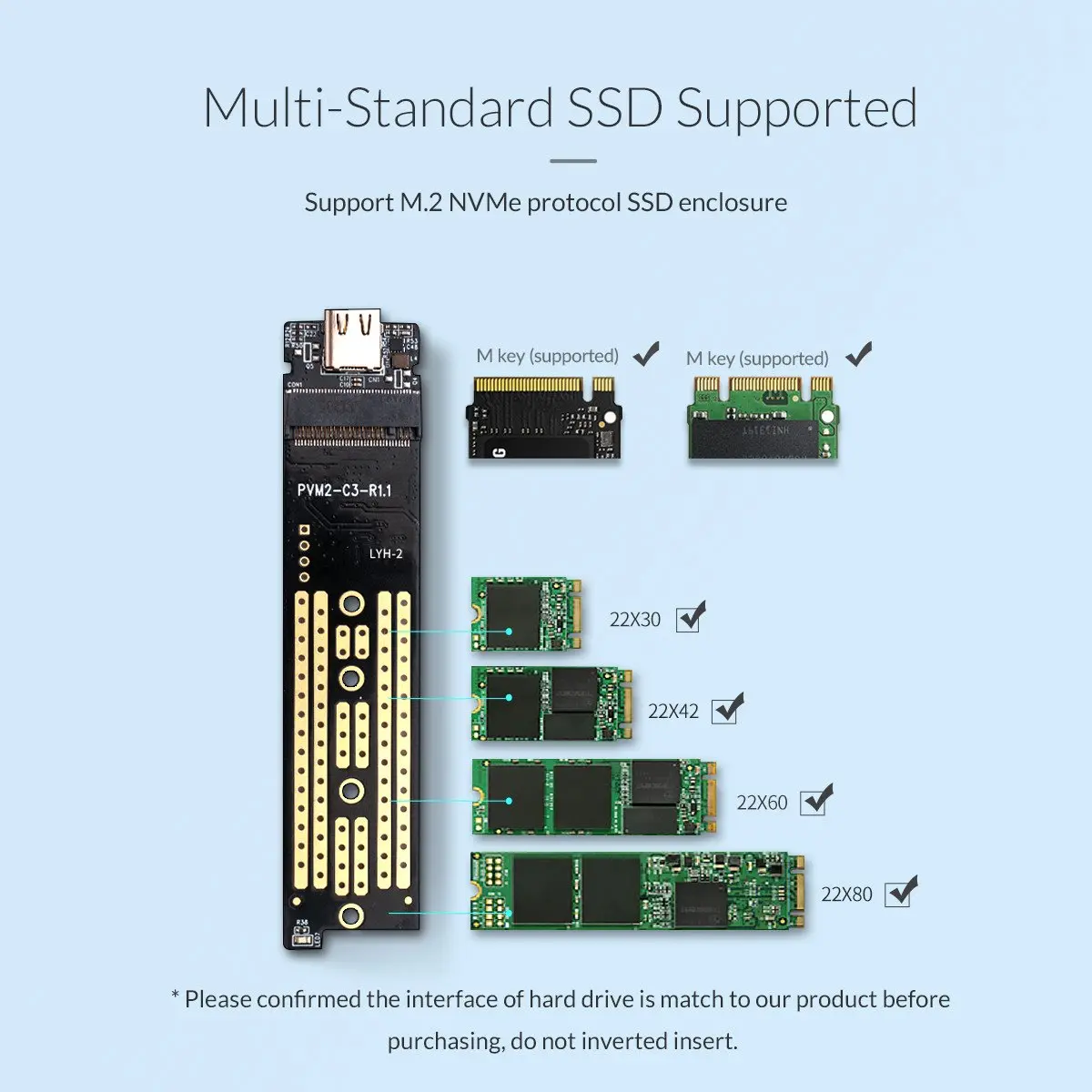 Orico външна кутия за диск Storage - Case - M.2 NVMe M key - USB3.1 Type-C - TCM2-C3-BK - image 12
