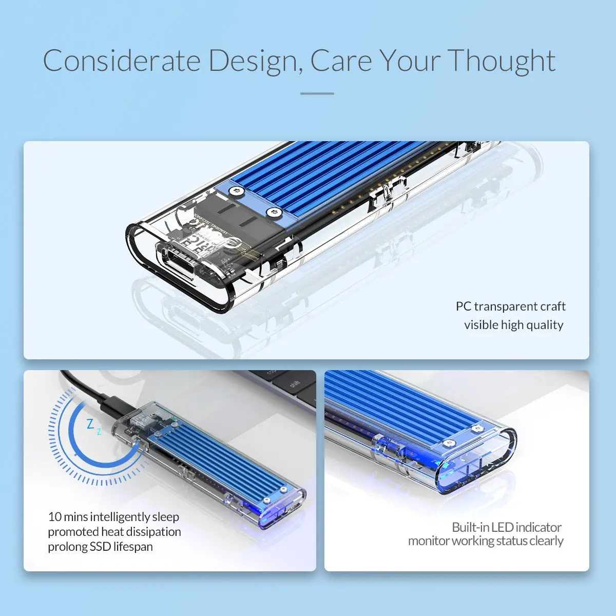 Orico външна кутия за диск Storage - Case - M.2 NVMe M key - USB3.1 Type-C - TCM2-C3-BK - image 14
