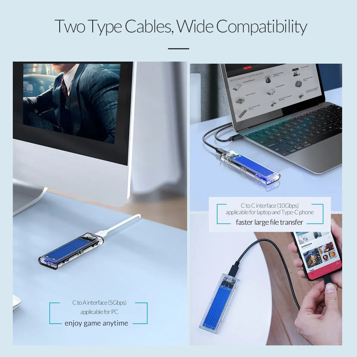 Orico външна кутия за диск Storage - Case - M.2 NVMe M key - USB3.1 Type-C - TCM2-C3-BK - image 18