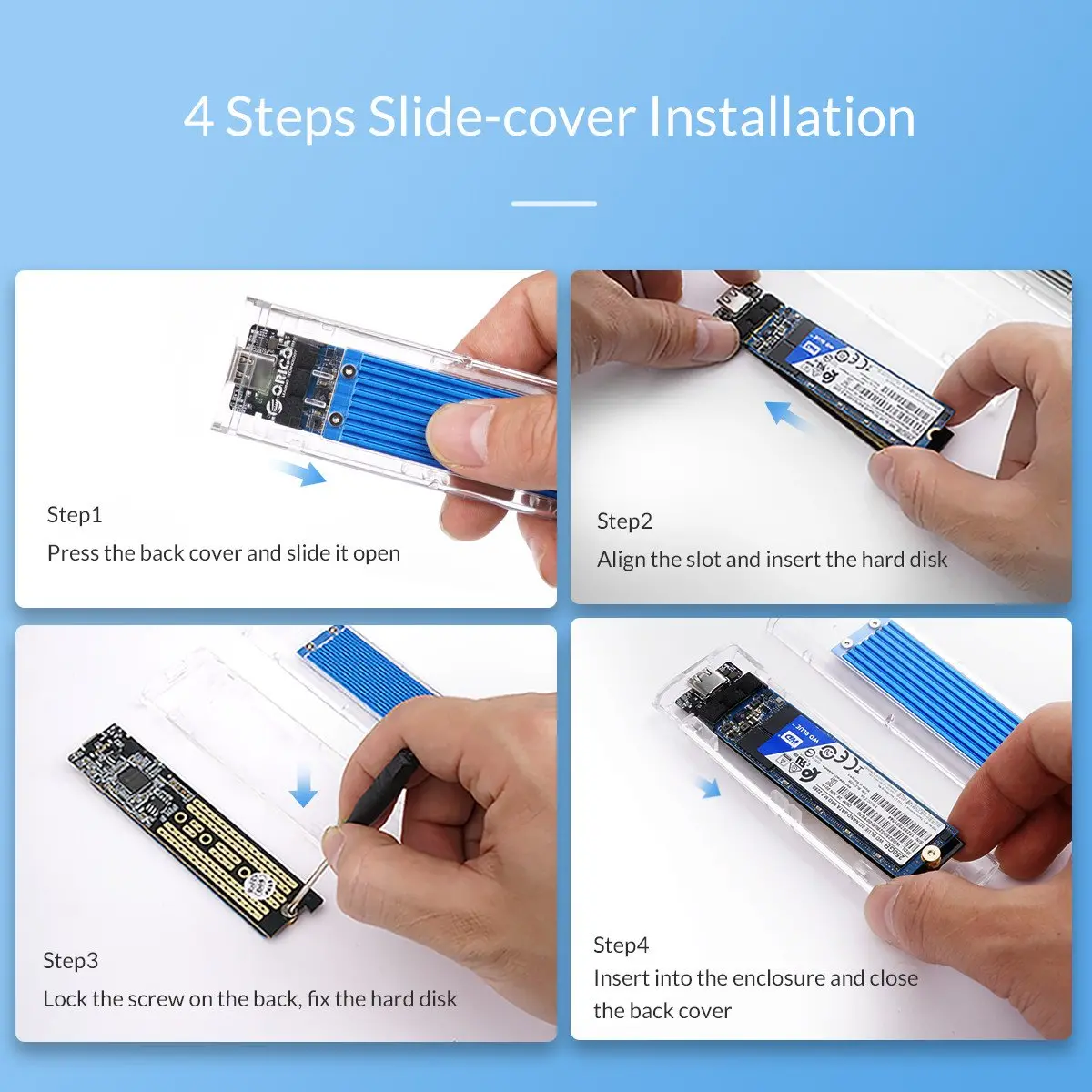 Orico външна кутия за диск Storage - Case - M.2 NVMe M key - USB3.1 Type-C - TCM2-C3-BK - image 6