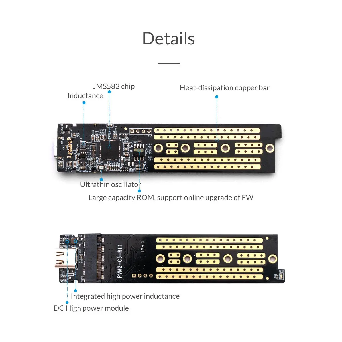 Orico външна кутия за диск Storage - Case - M.2 NVMe M key - USB3.1 Type-C - TCM2-C3-BK - image 7