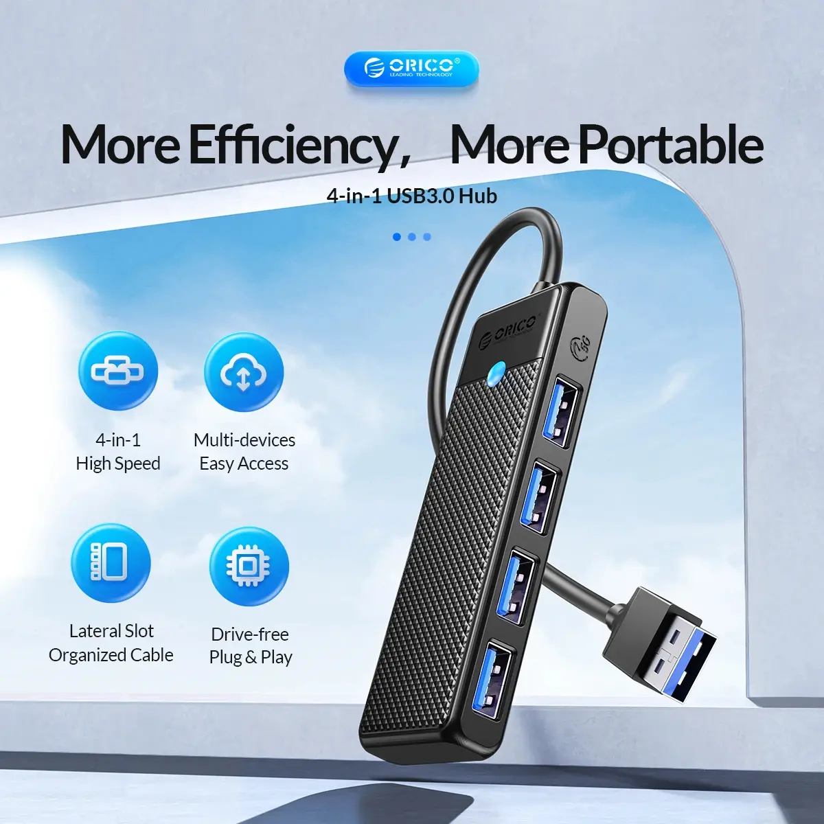 Orico хъб USB3.0 HUB 4 port Black - PAPW4A-U3-015-BK - image 2