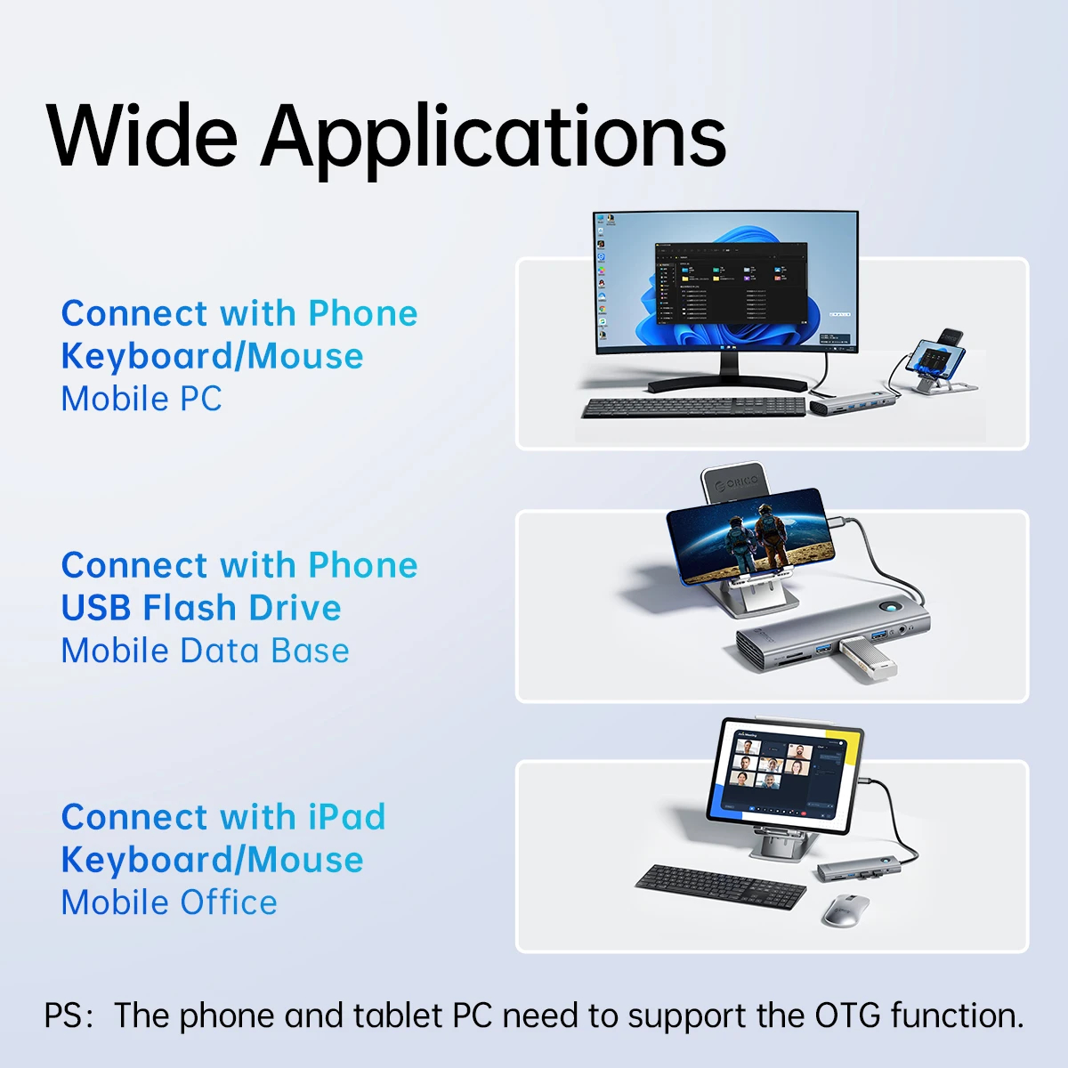 Orico докинг станция Type-C Docking Station Power Distribution 100W - HDMI, Type-C x 1, USB3.0 x 2, USB 2.0 x 1, LAN 1000Mbps Gigabit, VGA - PW11-8PC-GY-EP - image 12