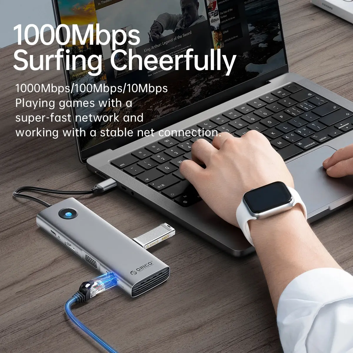 Orico докинг станция Type-C Docking Station Power Distribution 100W - HDMI, Type-C x 1, USB3.0 x 3, LAN 1000Mbps Gigabit, SD/TF, VGA, Audio - PW11-10P-GY - image 7
