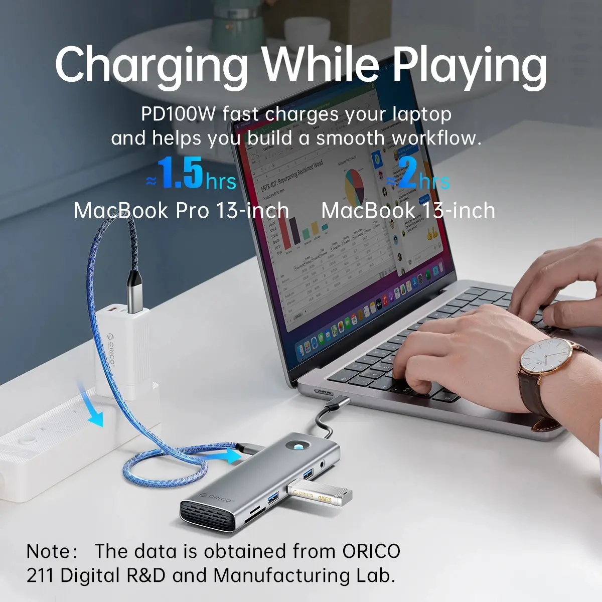 Orico докинг станция Type-C Docking Station Power Distribution 100W - HDMI, Type-C x 1, USB3.0 x 3, LAN 1000Mbps Gigabit, SD/TF, VGA, Audio - PW11-10P-GY - image 8