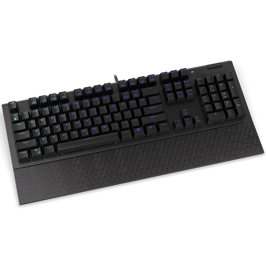 Endorfy Omnis Red Gaming Keyboard, Kailh Red Mechanical Switches, Double Shot PBT Keycaps, Volume Wheel, Magnetic Wrist Rest, ARGB, USB Cable, 2 Year Warranty