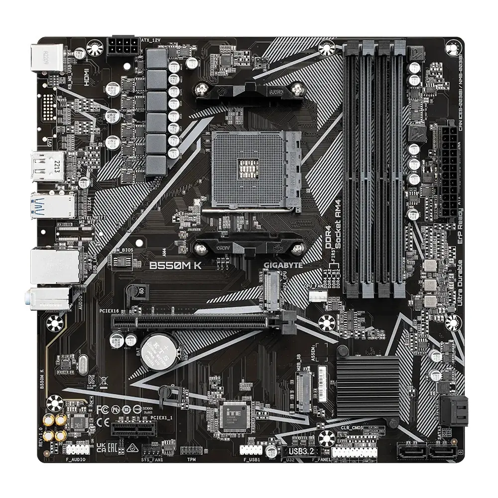 Дънна платка, GIGABYTE GB B550M K /AM4 - image 1