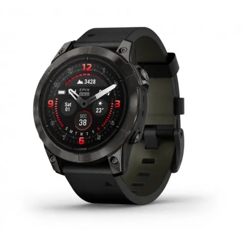 Garmin epix™ Pro (Gen 2) – Sapphire Edition | 47 мм - Carbon Grey DLC Titanium с Black кожена каишка* 010-02803-30
