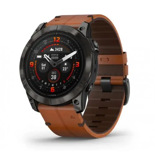 Garmin epix™ Pro (Gen 2) – Sapphire Edition | 51 мм - Carbon Grey DLC Titanium с Chestnut кожена каишка* 010-02804-30