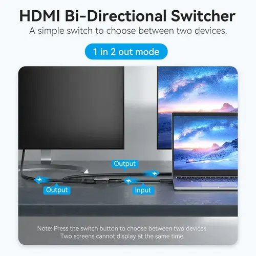 Vention Разклонител превключвател HDMI 2.0 Switcher/Splitter 2-Port Bi-Direction 4K Black - AKOB0 - image 10