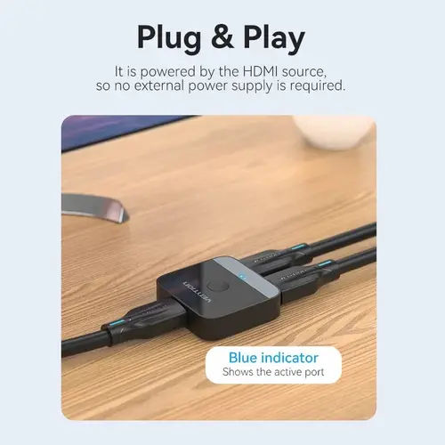 Vention Διανομέας διακόπτης HDMI 2.0 Switcher/Splitter 2 θυρών αμφίδρομος 4K Μαύρο - AKOB0 - 3