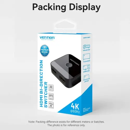 Vention Διανομέας διακόπτης HDMI 2.0 Switcher/Splitter 2 θυρών αμφίδρομος 4K Μαύρο - AKOB0 - 5