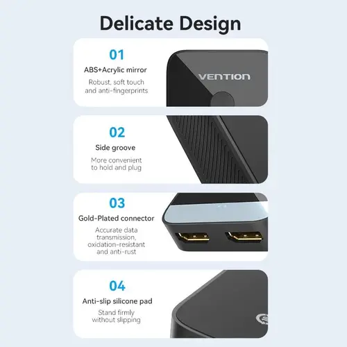Vention Distribuitor comutator HDMI 2.0 Switcher/Splitter cu 2 porturi bidirecțional 4K Negru - AKOB0 - 9
