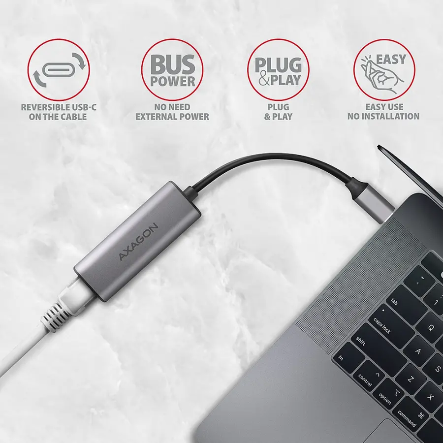 ADE-25RC SUPERSPEED USB-C 2.5 GIGABIT ETHERNETCompact aluminum USB-C 3.2 Gen 1 2.5 Gigabit Ethernet 10/100/1000/2500 Mbit adapter with automatic installation. - image 1