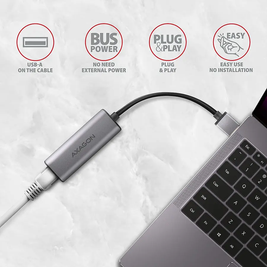 Axagon ADE-25R SUPERSPEED USB-A 2.5 GIGABIT ETHERNETCompact aluminum USB-A 3.2 Gen 1 2.5 Gigabit Ethernet 10/100/1000/2500 Mbit adapter with automatic installation. - image 1