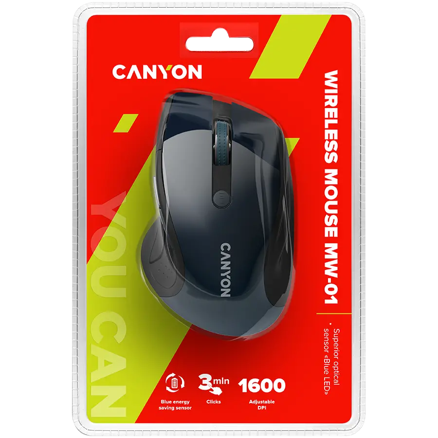 CANYON 2.4Ghz wireless mouse, optical tracking - blue LED, 6 buttons, DPI 1000/1200/1600, Blue Gray pearl glossy - image 3