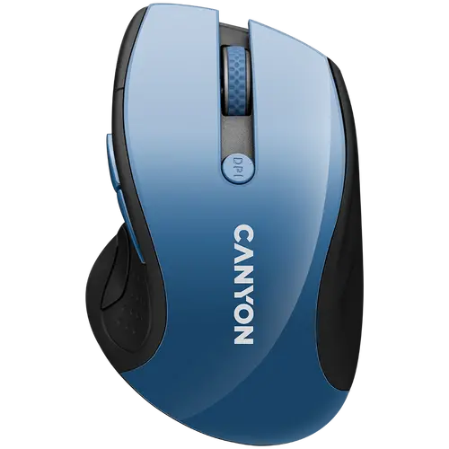 CANYON mouse wireless 2.4Ghz, urmărire optică - LED albastru, 6 butoane, DPI 1000/1200/1600, Blue Gray pearl lucios - 1