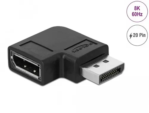 Адаптер Delock, DisplayPort мъжко - DisplayPort женско, 90°, 8K 60 Hz - image 1