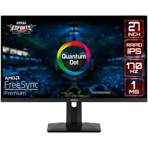 MSI G274QPF-QD Gaming Monitor, 27" 170Hz, WQHD (2560x1440) 16:9, Rapid IPS Anti-glare, 1ms, 400nits, 1000:1, 178°/178°, Freesync Premium, Adjustable Stand, 1x DP, 2x HDMI, 1xType-C, 3Y Warranty