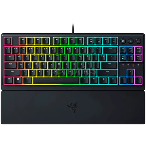 Razer Ornata V3 Tenkeyless, Low Profile Gaming Keyboard, US Layout, 8 Razer Chroma™ RGB Lighting Zones, Dedicated Media Keys, UV-coated ABS Keycaps, 1000 Hz Ultrapolling, Durable spill-resistant design, Braided fiber cable