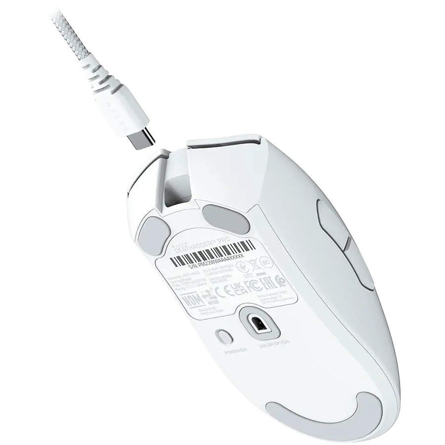 Razer DeathAdder V3 Pro - White Edition, Ergonomic Wireless Gaming Mouse, Speedflex Charging Cable USB Type C, 30000DPI, Optical Mouse Switches Gen-3, 63 g, Focus Pro 30K Optical Sensor - image 2