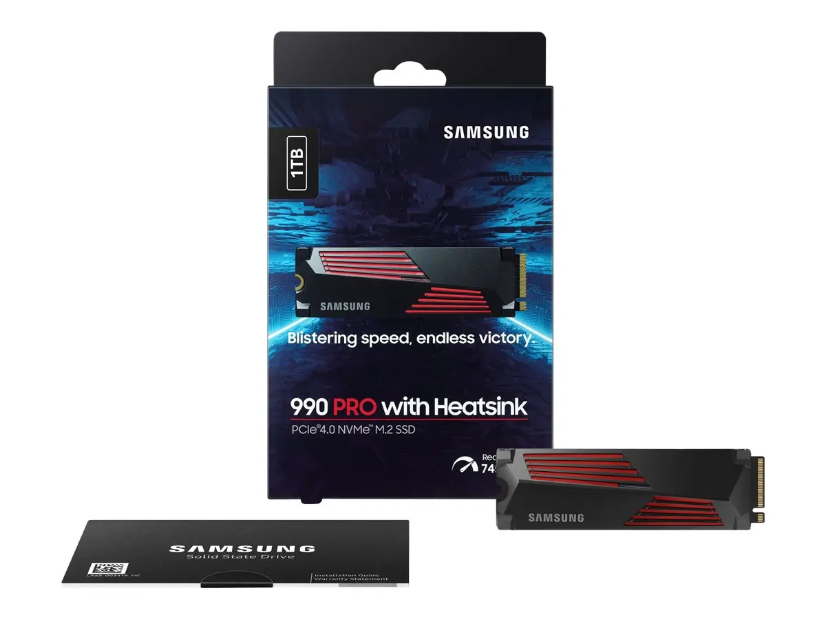 Твърд диск, Samsung SSD 990 PRO 1TB Heatsink PCIe 4.0 NVMe 2.0 M.2 V-NAND 3-bit MLC, 256-bit Encryption, Read 7450 MB/s Write 6900 MB/s - image 1