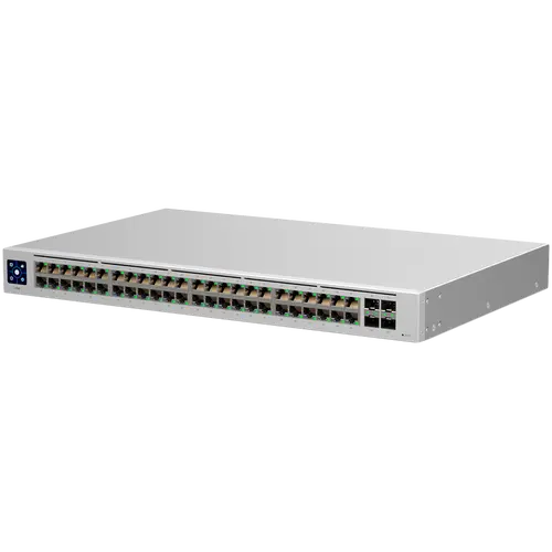 Ubiquiti USW-48 48-port, Layer 2 switch, 48 x GbE ports, 4 x 1G SFP ports, Fanless, silent cooling, ESD/EMP protection, 1.3" touchscreen LCM display, Rackmount (Kit included)